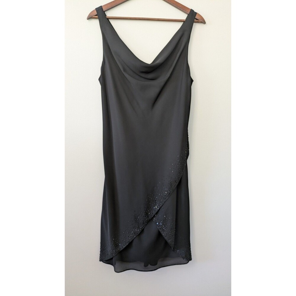Vintage 90s Y2K Onyx Nite Dress Sz 14 Black Beaded Whimsigoth Fairy Grunge Cowl